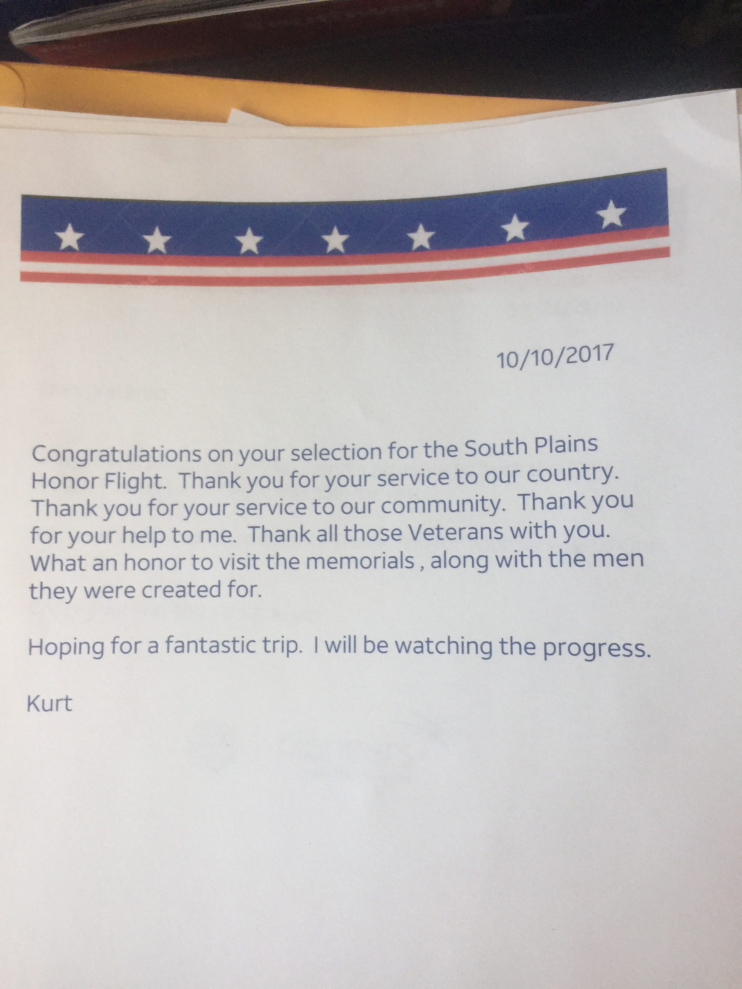 honor flight mail call samples